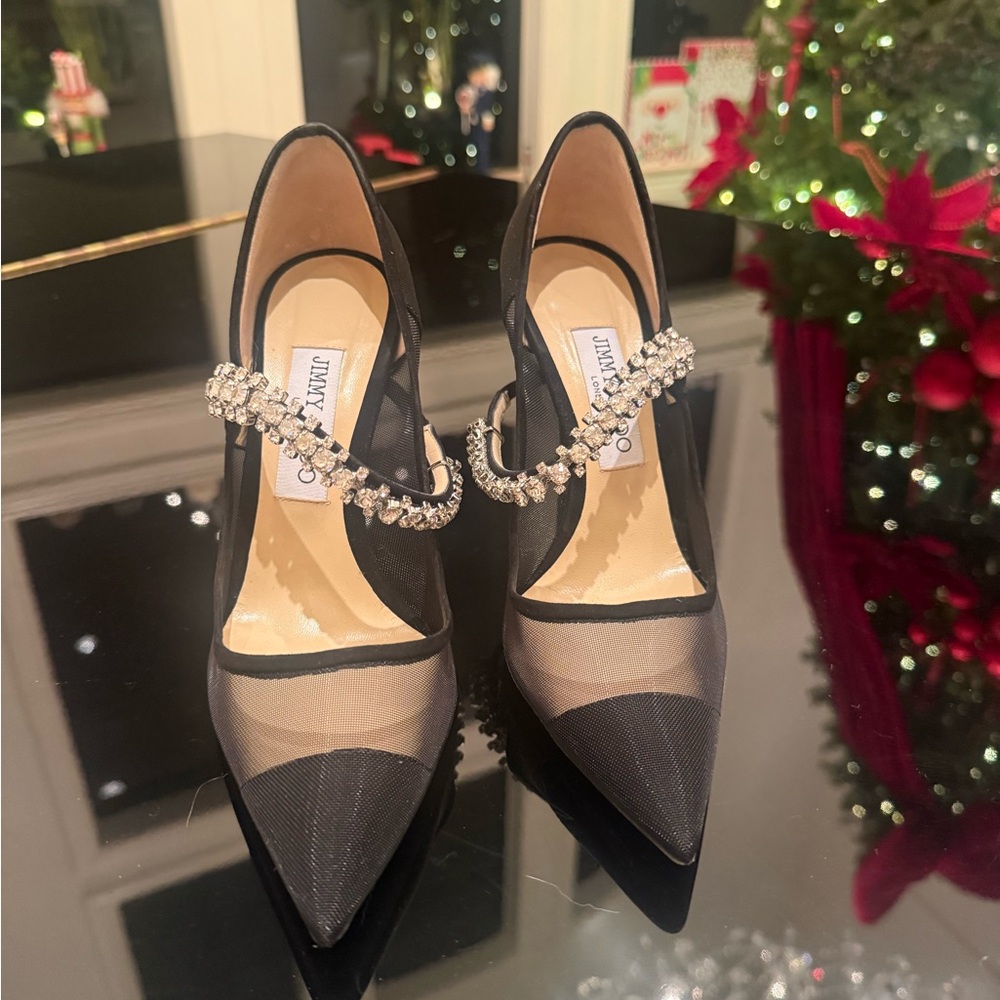 Jimmy Choo Black Mesh Crystal Heels